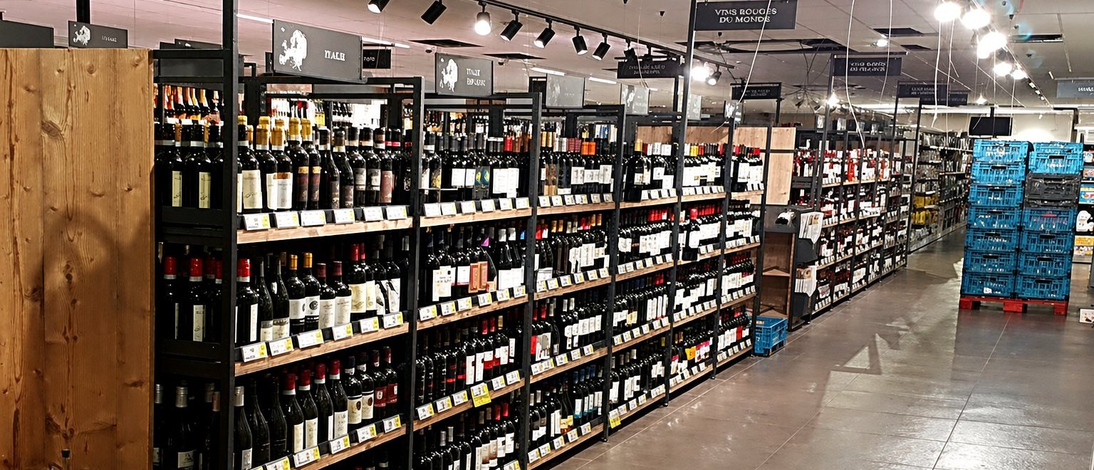 4-wire 3-circuit track lighting — spotlights over retail shelving