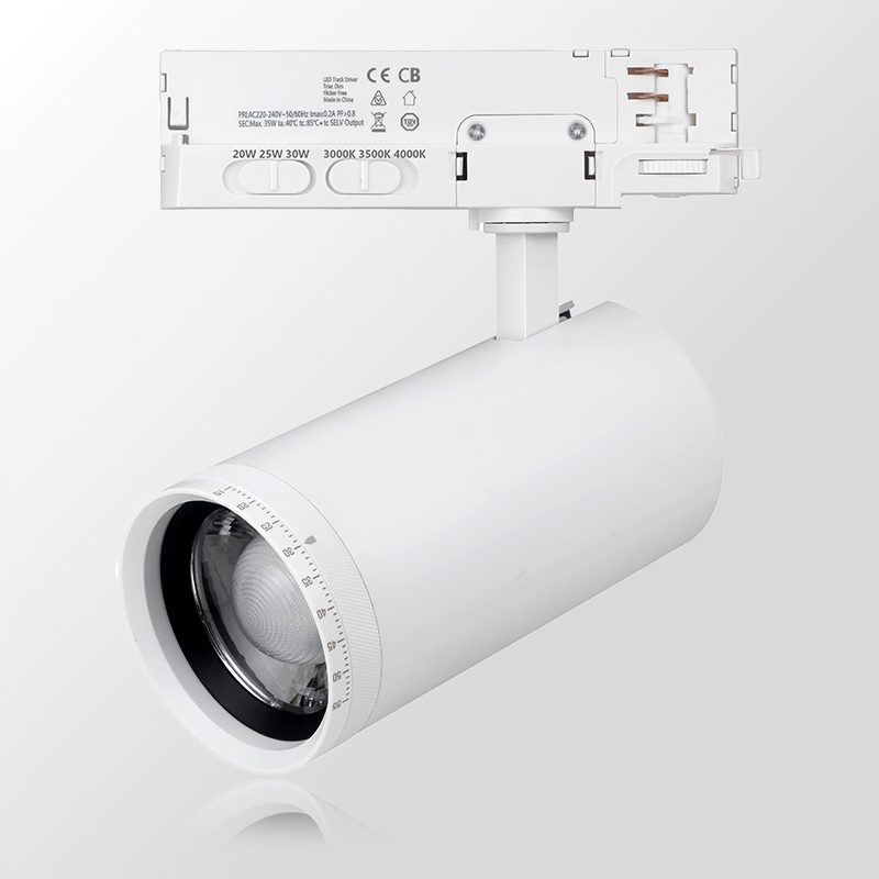 LUXERA HPZ 4-in-1 track light, power and CCT selector on the adapter