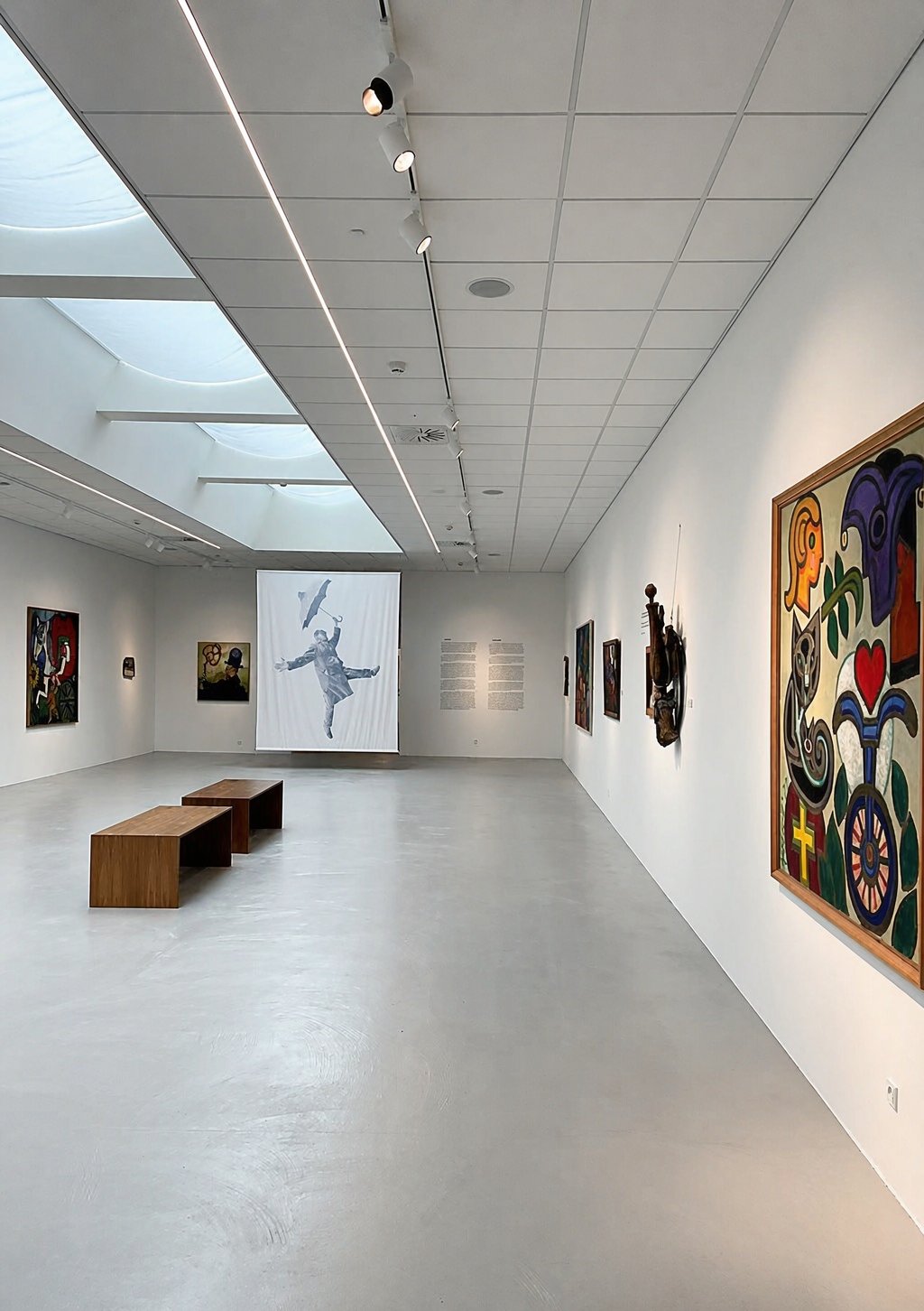 Art gallery — flexible track lighting on white walls