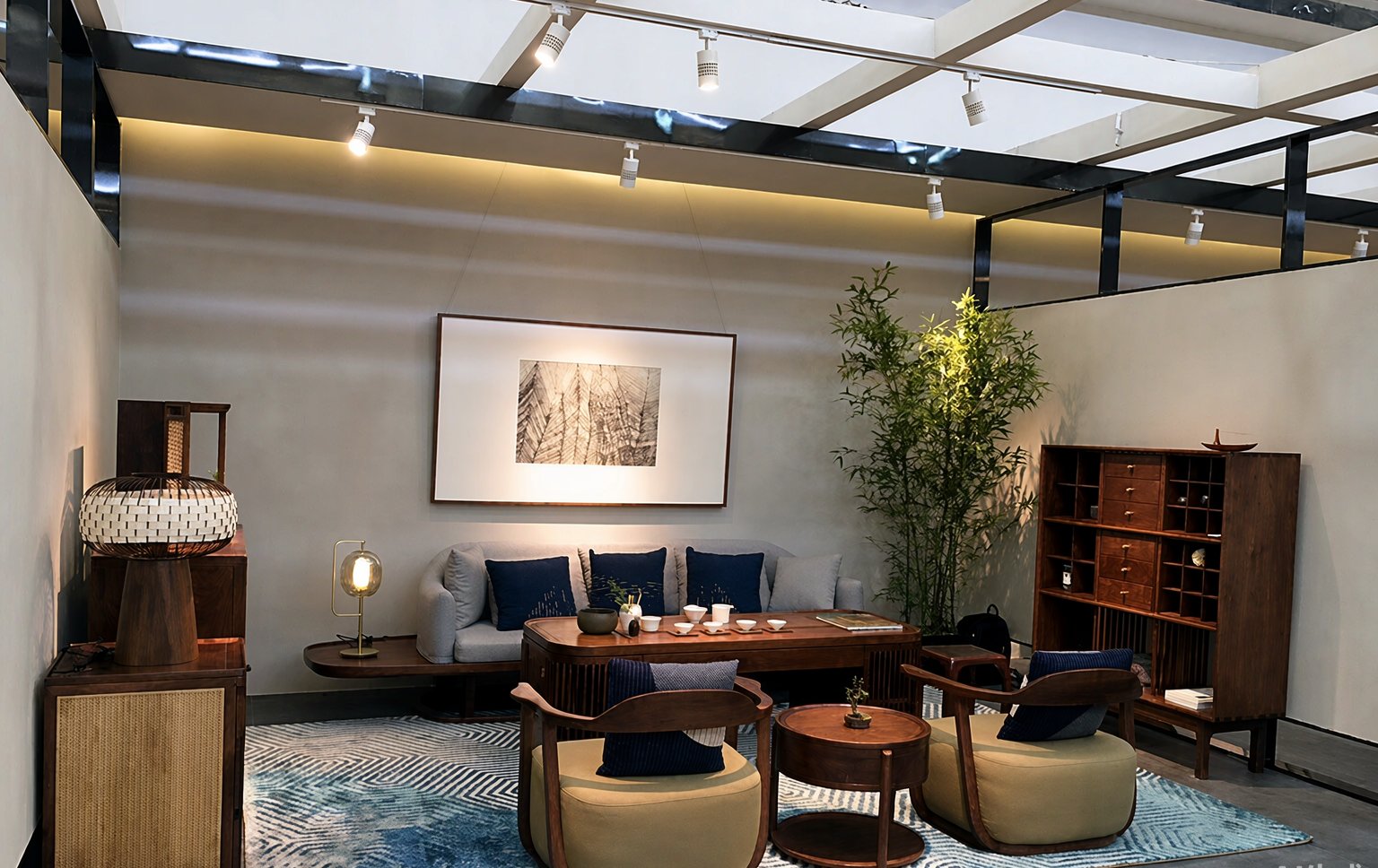 Residential interior — warm accent lighting on shelves