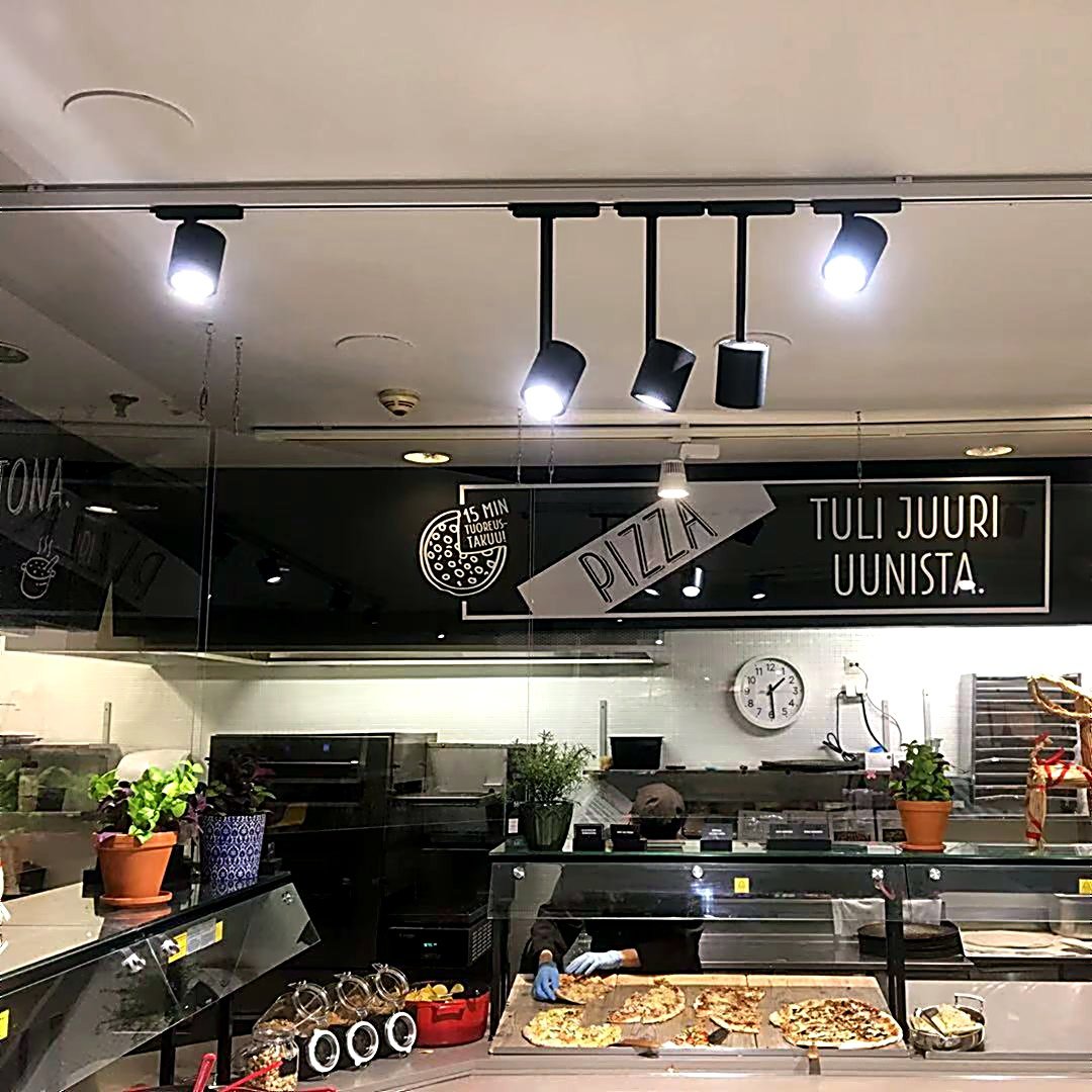 Food counter — pendant track spots on service area