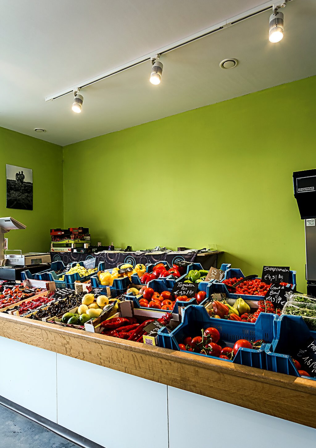 Fresh food store — produce aisle under track lighting